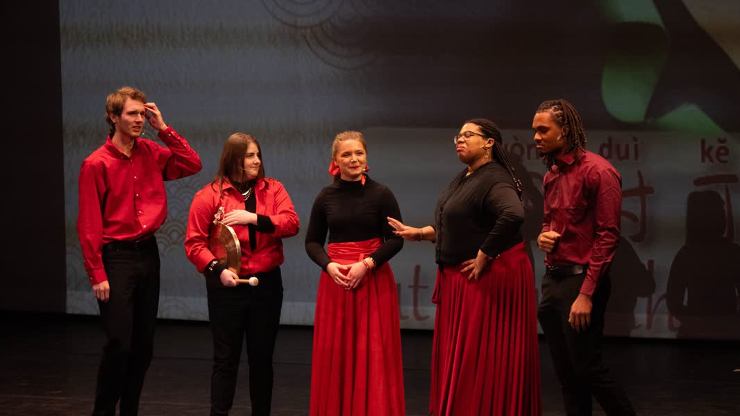 Students taking a bow at the end of a performance.