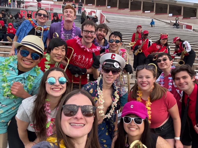 Students together at a college band event.